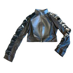 Josie Loves J. Valentine Zip-Down Cropped Jacket Faux Leather Fur Size Medium